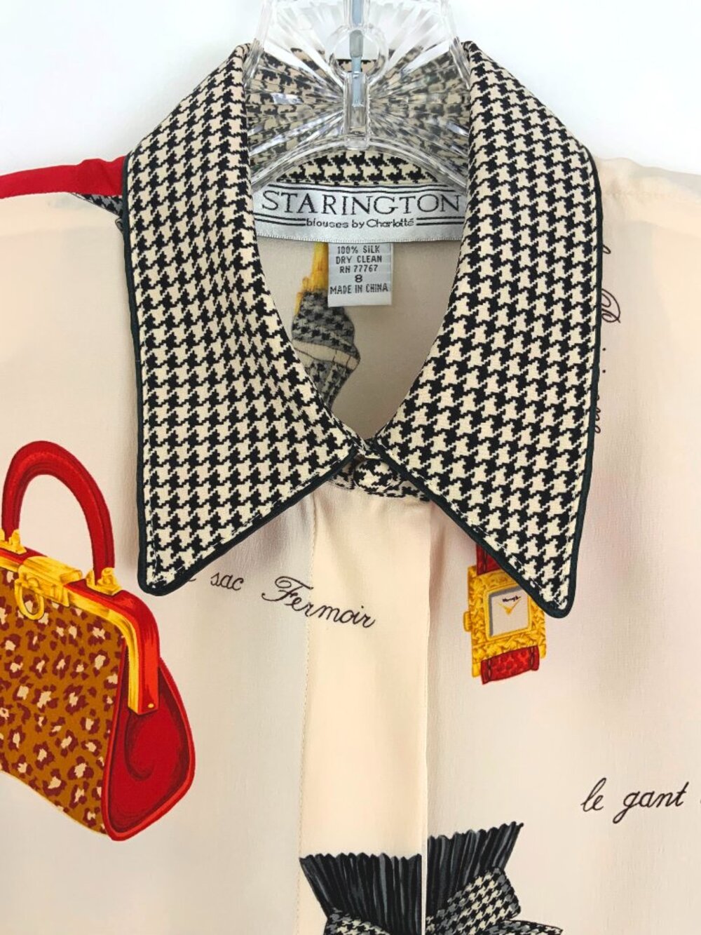 Vintage 90s Starington Novelty Print Silk Button Up Blouse Sz 8 -10 - Picture 6 of 16